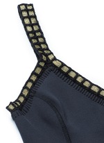 Detail View -Click To Enlarge 'Chacha' metallic crochet trim scoop back one-piece swimsuit