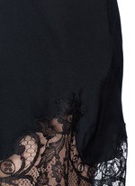 Detail View -Click To Enlarge Floral lace trim off-shoulder silk dress