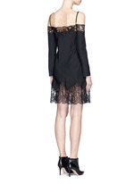 Back View -Click To Enlarge Floral lace trim off-shoulder silk dress