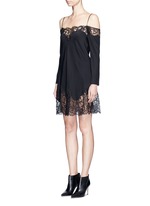 Front View -Click To Enlarge Floral lace trim off-shoulder silk dress