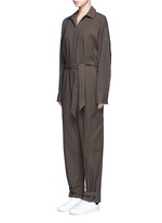 Front View -Click To Enlarge Tie waist utility cotton twill jumpsuit