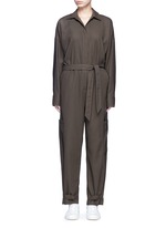 Main View -Click To Enlarge Tie waist utility cotton twill jumpsuit