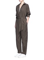 Figure View -Click To Enlarge Tie waist utility cotton twill jumpsuit