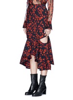 Front View -Click To Enlarge Cutout mermaid hem floral print skirt