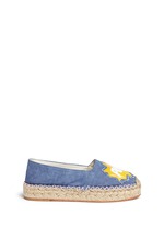 Main View -Click To Enlarge 'Pow Bang Comics' patent leather appliqué denim espadrilles