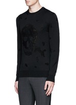 Front View -Click To Enlarge Distressed skull wool-cotton sweater