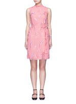 Main View -Click To Enlarge Ostrich feather embroidery tie waist dress