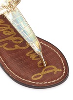 Detail View -Click To Enlarge 'Gigi' iridescent croc embossed T-strap kids sandals