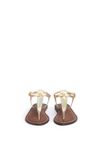 Figure View -Click To Enlarge 'Gigi' iridescent croc embossed T-strap kids sandals