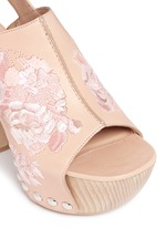 Detail View -Click To Enlarge 'Spitalfields' embroidered leather wooden clog sandals