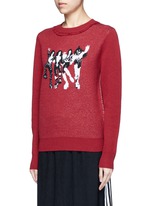 Front View -Click To Enlarge Kiss CD Cover fringed neck intarsia sweater