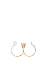Front View -Click To Enlarge 'Marta' 18k gold diamond pavé pearl topaz two finger ring