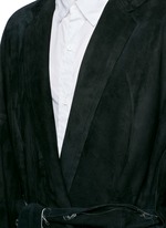 Detail View -Click To Enlarge Raw edge lining belted suede coat