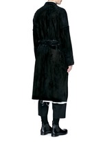 Back View -Click To Enlarge Raw edge lining belted suede coat