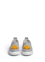 Front View -Click To Enlarge 'Smile' fleece patch jersey skate slip-ons