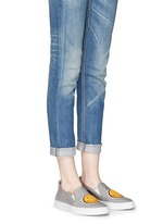 Figure View -Click To Enlarge 'Smile' fleece patch jersey skate slip-ons