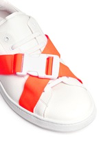 Detail View -Click To Enlarge Neon buckle strap leather sneakers