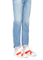 Figure View -Click To Enlarge Neon buckle strap leather sneakers