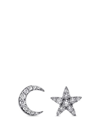Main View - Click To Enlarge Main View - Click To Enlarge - Khai Khai - 'Moon and Star' diamond 18k white gold earrings