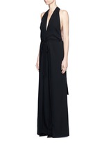 Front View -Click To Enlarge Drawstring waist halterneck jumpsuit