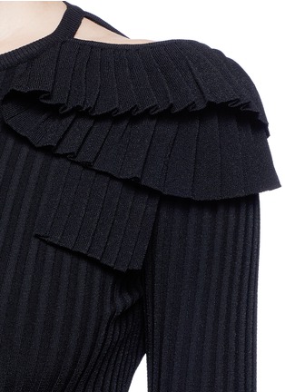 Click To Zoom Emilio Pucci - Ruffle cutout shoulder rib knit top