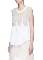 Front View -Click To Enlarge Geometric lace insert jersey T-shirt