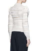 Back View -Click To Enlarge Fringed shoulder metallic tweed knit sweater