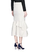 Back View -Click To Enlarge Asymmetric ruffle linen blend midi skirt