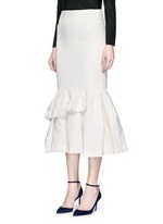 Front View -Click To Enlarge Asymmetric ruffle linen blend midi skirt