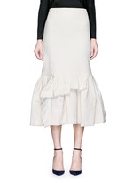 Main View -Click To Enlarge Asymmetric ruffle linen blend midi skirt