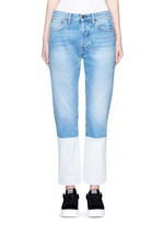 Detail View -Click To Enlarge Dipped hem whiskered jeans