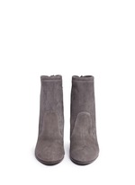 Front View -Click To Enlarge 'Mitten' stretch suede ankle boots