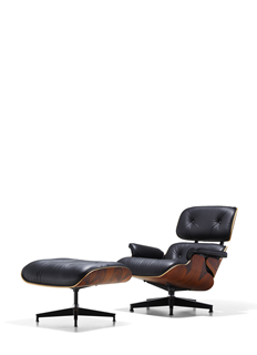HERMAN MILLER EAMES LEATHER EBONY WOOD LOUNGE CHAIR AND OTTOMAN
