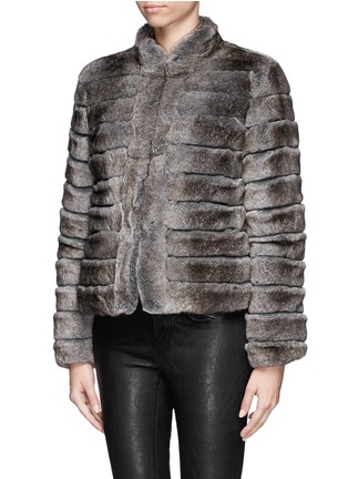 Front View - Click To Enlarge - ARMANI COLLEZIONI - Rabbit fur wool trim jacket
