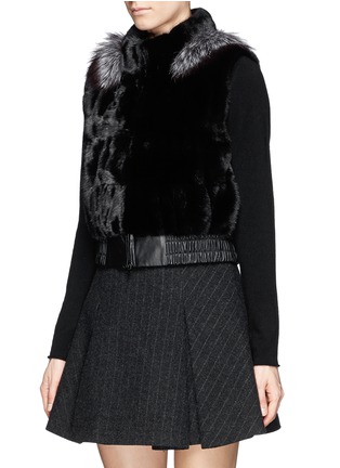 Front View - Click To Enlarge - FLAMINGO - Silver fox fur collar mink and leather gilet