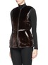 Front View - Click To Enlarge - FLAMINGO - American Dark Ranch' mink fur leather trim gilet