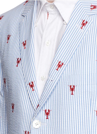 Detail View - Click To Enlarge - THOM BROWNE  - Lobster embroidered stripe seersucker blazer