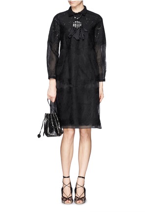 Figure View - Click To Enlarge - NO.21 - Sheer organza floral lace shirt dress