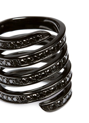 Detail View - Click To Enlarge - LYNN BAN - Pavé Coil' diamond black rhodium silver ring