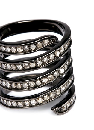 Detail View - Click To Enlarge - LYNN BAN - Pavé Coil' diamond black rhodium silver ring