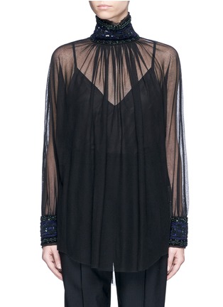 Main View - Click To Enlarge - MS MIN - Embellished high collar tulle top