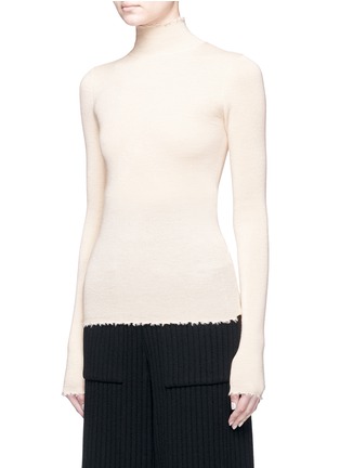 Front View - Click To Enlarge - MS MIN - Raw edge wool rib knit turtleneck sweater