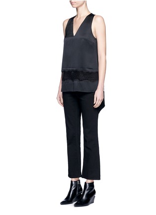 Front View - Click To Enlarge - ALEXANDER WANG - Lace insert silk satin top