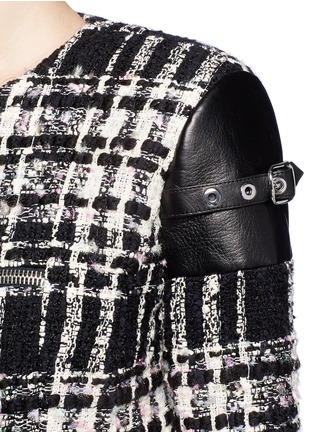 Detail View - Click To Enlarge - ALEXANDER WANG - Check plaid leather trim tweed jacket