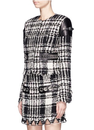Front View - Click To Enlarge - ALEXANDER WANG - Check plaid leather trim tweed jacket
