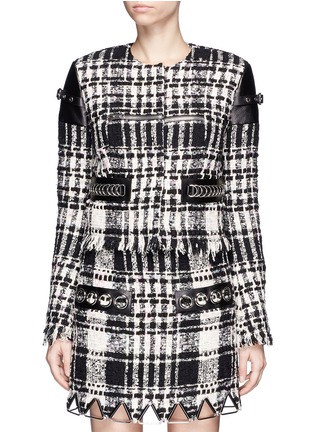 Main View - Click To Enlarge - ALEXANDER WANG - Check plaid leather trim tweed jacket