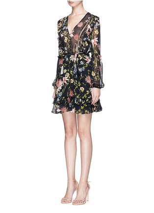 Front View - Click To Enlarge - 72723 - 'Savanna' floral print ruffle silk chiffon mini dress