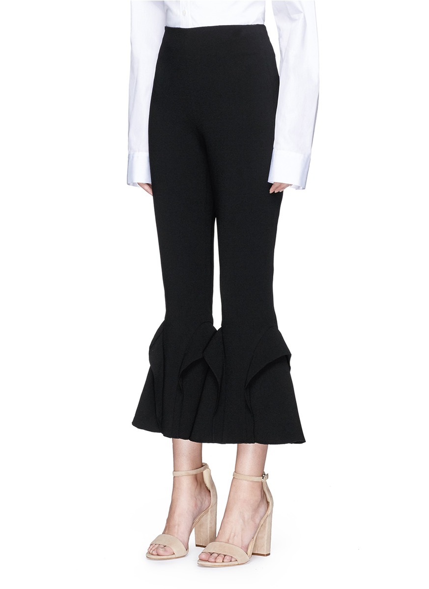 NICHOLAS Frill Cady Crepe Flared Pants in Black | ModeSens