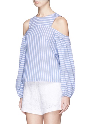 Front View - Click To Enlarge - 72723 - 'Astrid' stripe cotton cold shoulder top