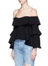Front View - Click To Enlarge - 72723 - Frill cady crepe off-shoulder top